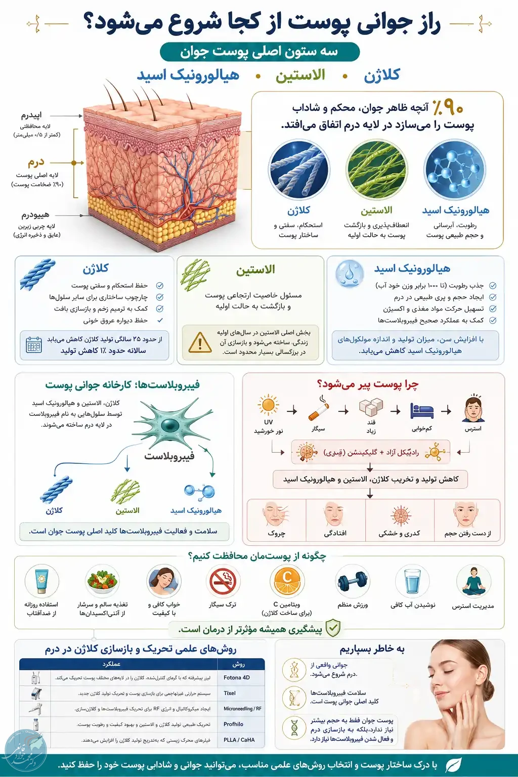 کلاژن ، الاستین و هیالورونیک اسید؛ سه ستون اصلی جوانی پوست